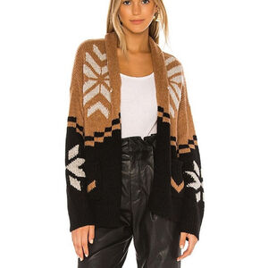 360 Cashmere Krissy cardigan Sweater Black brown aztec southwest women's large L